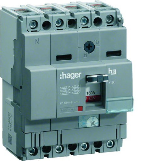 [HAG-HHA126H] Disjoncteur Boitier Moulé h3 x160 TM A/F 4P4D In125A Icu25kA à cage HHA126H