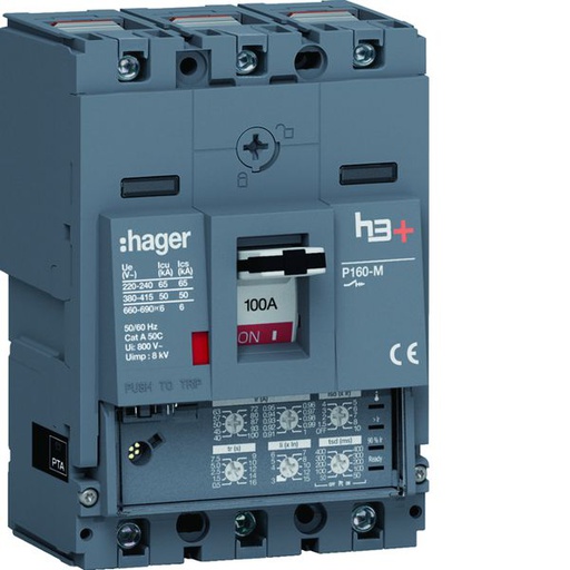 [HAG-HMS100JC] Disjoncteur Boitier Moulé h3+ P160 LSI 3P In100A Icu50kA à cage HMS100JC