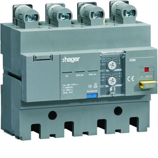 [HAG-HBT160H] Bloc différentiel P250 4P In160A Idn et temporisation réglables HBT160H
