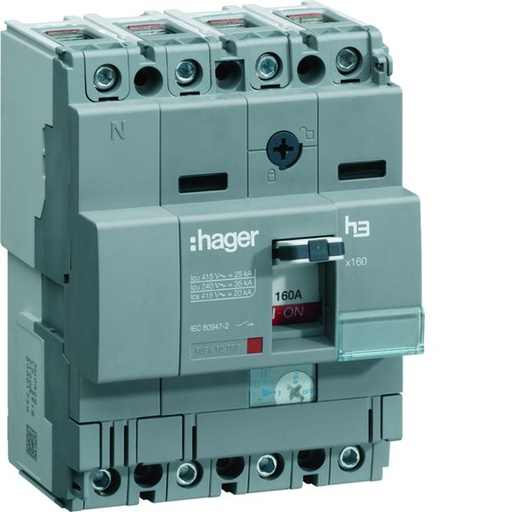 [HAG-HHS026DC] Disjoncteur Boitier Moulé h3+ P160 TM A/A 4P4D In25A Icu25kA à cage HHS026DC