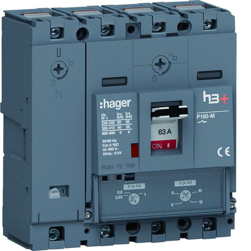 [HAG-HMS064DC] Disjoncteur Boitier Moulé h3+ P160 TM A/A 4P4D In63A Icu50kA à cage HMS064DC