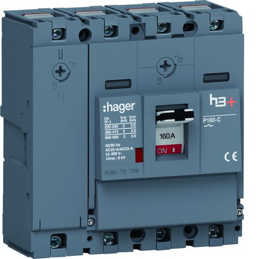 [HAG-HCS161AC] Interrupteur à déclenchement libre boitier moulé h3+ P160 4P In160A à cage HCS161AC