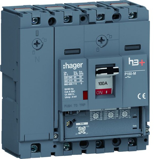 [HAG-HMS101GC] Disjoncteur Boitier Moulé h3+ P160 LSNI 4P In100A Icu50kA à cage HMS101GC