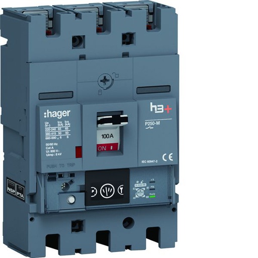 [HAG-HMT100NR] Disjoncteur Boitier Moulé h3+ P250 ENERGY 3P3D In100A Icu50kA à plage HMT100NR