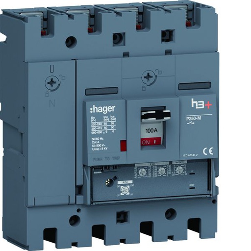[HAG-HMT101GR] Disjoncteur Boitier Moulé h3+ P250 LSNI 4P In100A Icu50kA à plage HMT101GR