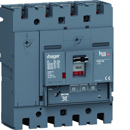 [HAG-HMT161GR] Disjoncteur Boitier Moulé h3+ P250 LSNI 4P In160A Icu50kA à plage HMT161GR