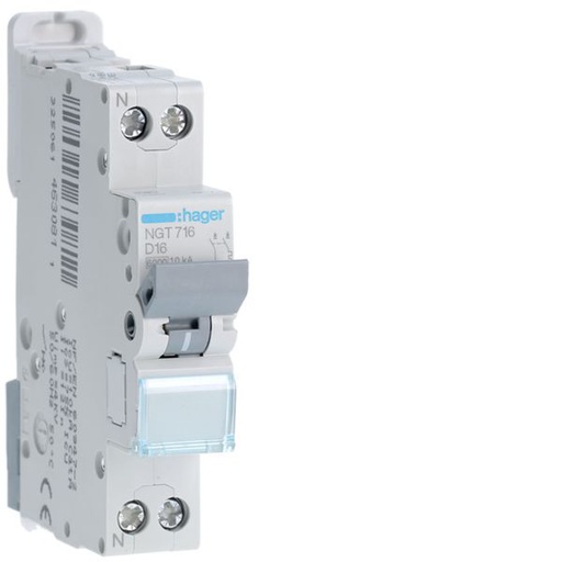 [HAG-NGT716] Disjoncteur 16A 1P+N 6-10kA Courbe D 1module NGT716