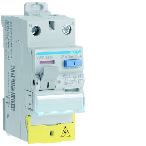 [HAG-CFC126F] Interrupteur différentiel 25A 300mA 1P+N type AC 50/60Hz à bornes décalées CFC126F