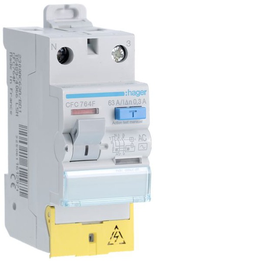 [HAG-CFC764F] Interrupteur différentiel 2P 63A 300mA type AC à bornes décalées CFC764F