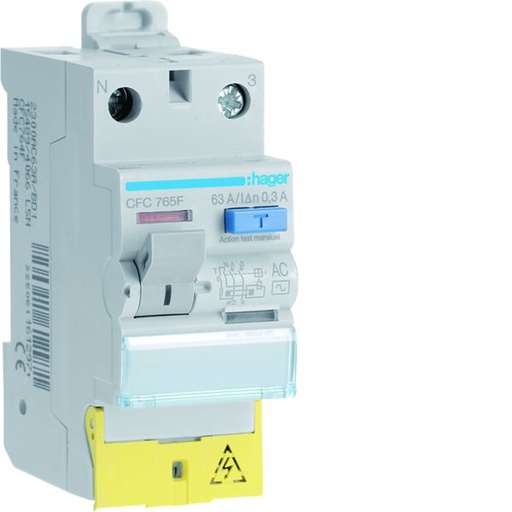 [HAG-CFC765F] Interrupteur différentiel 1P+N 63A 300mA type AC à bornes décalées 50/60HZ CFC765F
