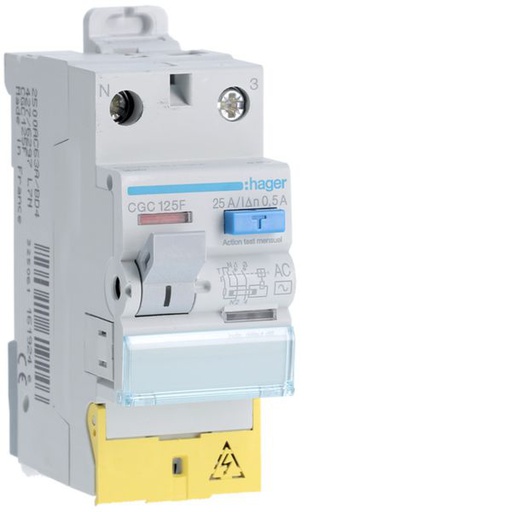 [HAG-CGC125F] Interrupteur différentiel 25A 500mA 1P+N type AC à bornes décalées CGC125F