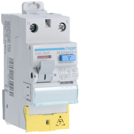 [HAG-CGC163F] Interrupteur différentiel 63A 500mA 1P+N type AC à bornes décalées CGC163F