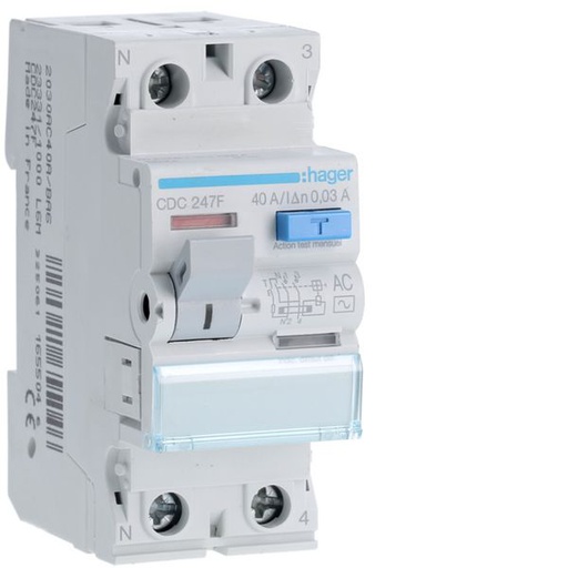 [HAG-CDC247F] Interrupteur différentiel 40A 300mA 1P+N type AC 60Hz à bornes alignées CDC247F
