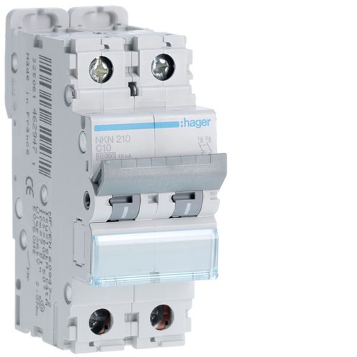 [HAG-NKN210] Disjoncteur 10A 2P 10-15kA Courbe C 2modules NKN210