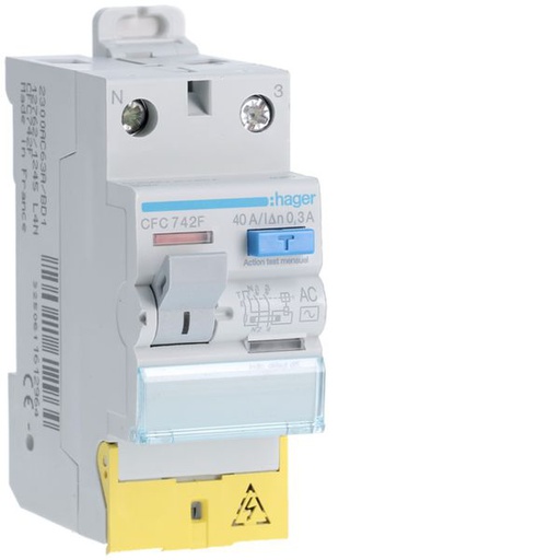 [HAG-CFC742F] Interrupteur différentiel 2P 40A 300mA type AC à bornes décalées CFC742F