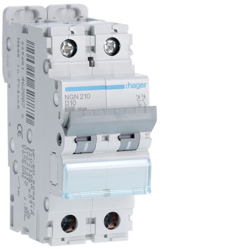 [HAG-NGN210] Disjoncteur 10A 2P 6-10kA Courbe D 2modules NGN210