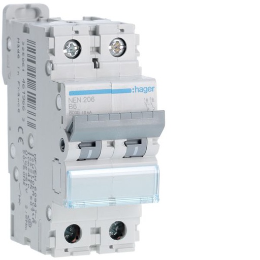 [HAG-NEN206] Disjoncteur 6A 2P 6-10kA Courbe B 2modules NEN206
