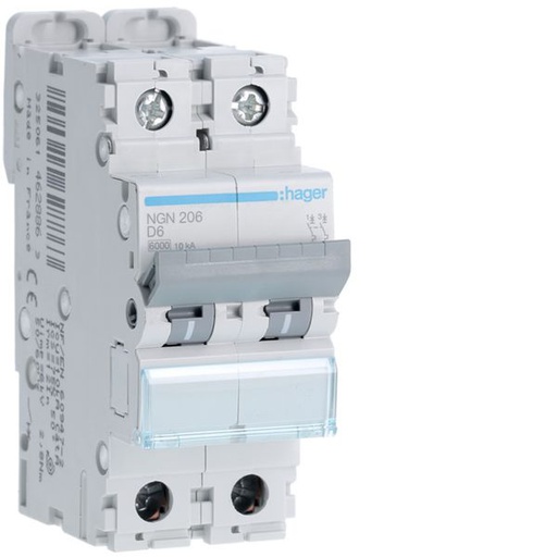 [HAG-NGN206] Disjoncteur 6A 2P 6-10kA Courbe D 2modules NGN206