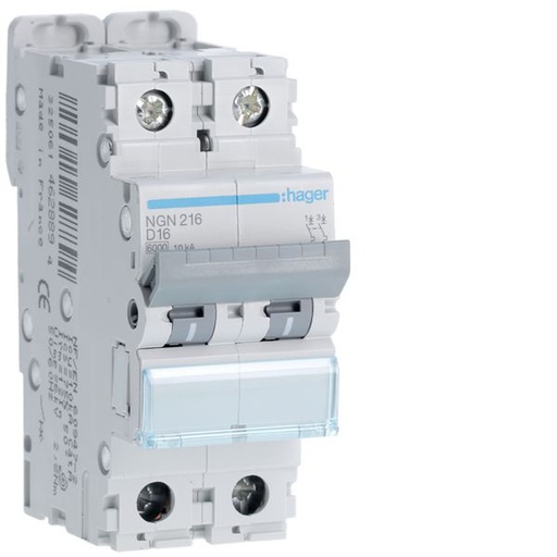 [HAG-NGN216] Disjoncteur 16A 2P 6-10kA Courbe D 2modules NGN216
