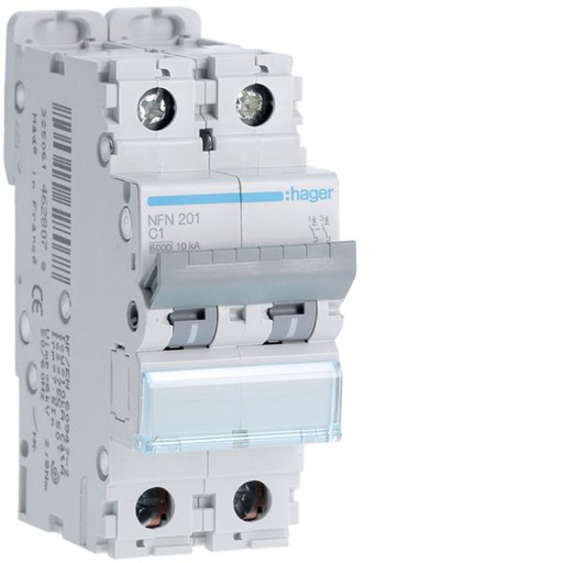 [HAG-NFN201] Disjoncteur 1A 2P 6-10kA Courbe C 2modules NFN201
