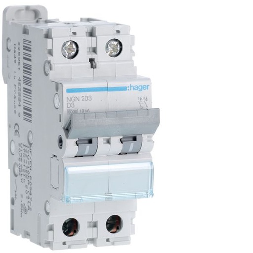 [HAG-NGN203] Disjoncteur 3A 2P 6-10kA Courbe D 2modules NGN203
