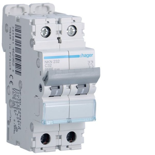 [HAG-NKN232] Disjoncteur 32A 2P 10-15kA Courbe C 2modules NKN232