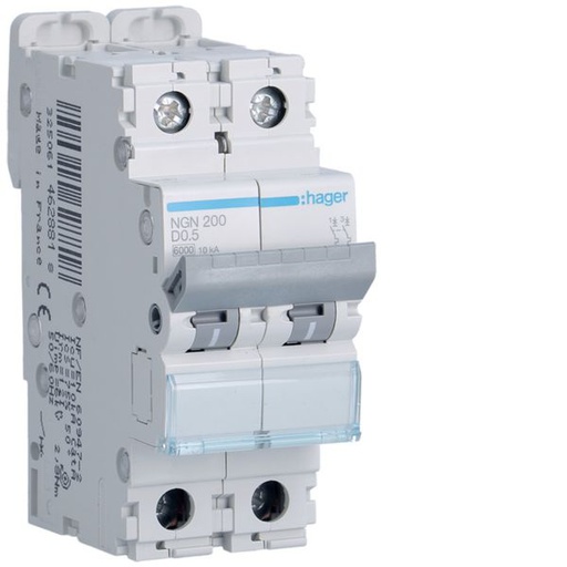 [HAG-NGN200] Disjoncteur 0,50A 2P 6-10kA Courbe D 2modules NGN200