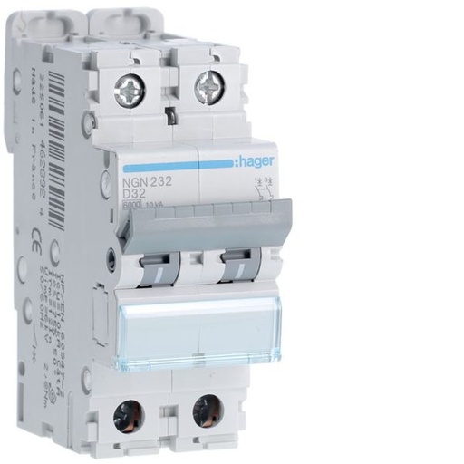 [HAG-NGN232] Disjoncteur 32A 2P 6-10kA Courbe D 2modules NGN232