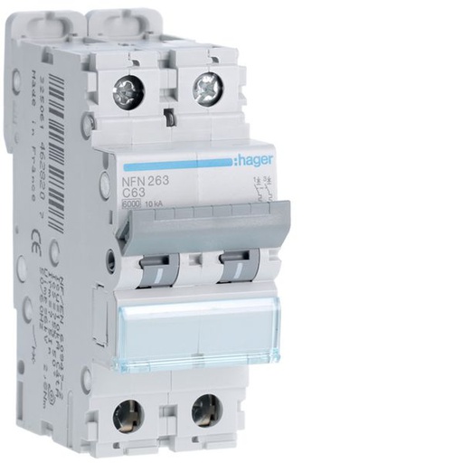 [HAG-NFN263] Disjoncteur 63A 2P 6-10kA Courbe C 2modules NFN263