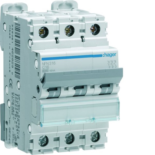 [HAG-NKN306] Disjoncteur 6A 3P 10-15kA Courbe C 3modules NKN306