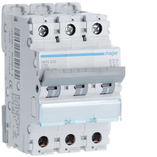 [HAG-NKN310] Disjoncteur 10A 3P 10-15kA Courbe C 3modules NKN310
