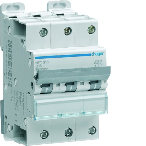 [HAG-NFT316] Disjoncteur 16A 3P 6-10kA Courbe C 3module NFT316