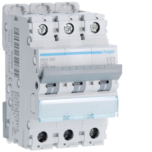 [HAG-NKN320] Disjoncteur 20A 3P 10-15kA Courbe C 3modules NKN320