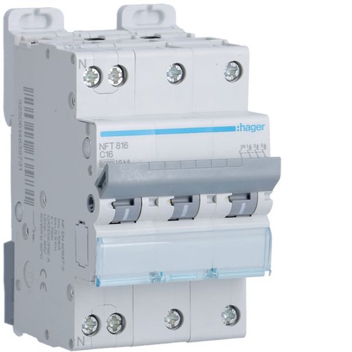 [HAG-NFT816] Disjoncteur 16A 3P+N 6-10kA Courbe C 3module NFT816