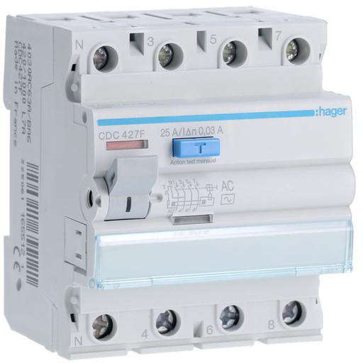 [HAG-CDC427F] Interrupteur différentiel 25A 300mA 3P+N type AC 60Hz à bornes alignées CDC427F