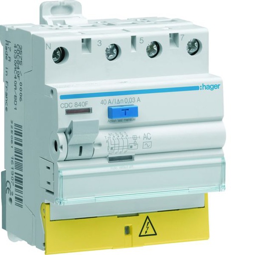 [HAG-CDC840F] Interrupteur différentiel 40A 30mA 3P+N type AC à bornes décalées CDC840F