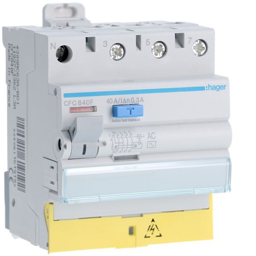[HAG-CFC840F] Interrupteur différentiel 40A 300mA 3P+N type AC à bornes décalées CFC840F