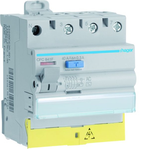 [HAG-CFC841F] Interrupteur différentiel 40A 300mA 3P+N type AC 50/60Hz à bornes décalées CFC841F