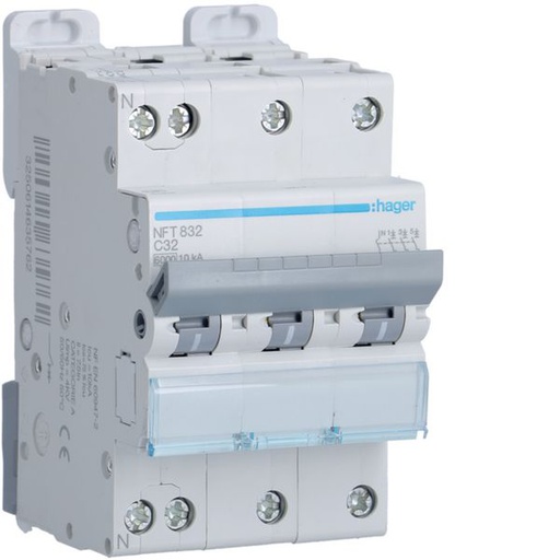 [HAG-NFT832] Disjoncteur 32A 3P+N 6-10kA Courbe C 3module NFT832