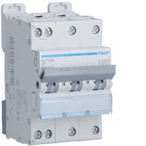[HAG-NGT806] Disjoncteur 6A 3P+N 6-10kA Courbe D 3module NGT806