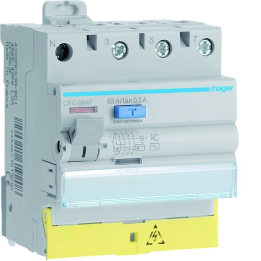 [HAG-CFC864F] Interrupteur différentiel 63A 300mA 3P+N type AC 50/60Hz à bornes décalées CFC864F