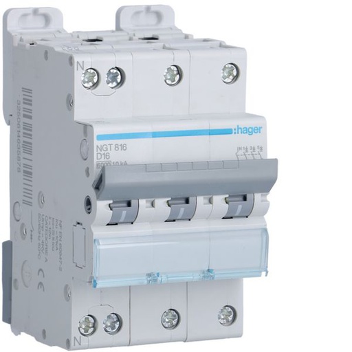 [HAG-NGT816] Disjoncteur 16A 3P+N 6-10kA Courbe D 3module NGT816