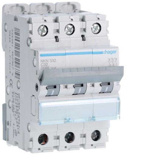 [HAG-NKN332] Disjoncteur 32A 3P 10-15kA Courbe C 3modules NKN332
