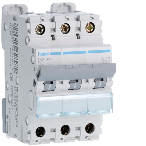 [HAG-NGN301] Disjoncteur 1A 3P 6-10kA Courbe D 3modules NGN301