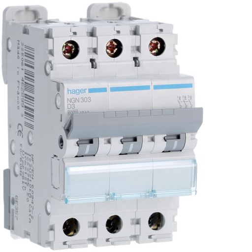 [HAG-NGN303] Disjoncteur 3A 3P 6-10kA Courbe D 3modules NGN303