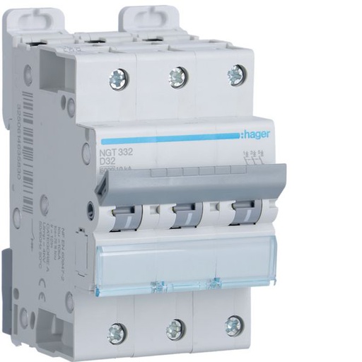 [HAG-NGT332] Disjoncteur 32A 3P 6-10kA Courbe D 3module NGT332