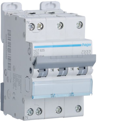 [HAG-NGT825] Disjoncteur 25A 3P+N 6-10kA Courbe D 3module NGT825
