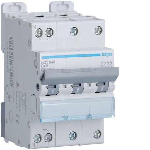 [HAG-NGT840] Disjoncteur 40A 3P+N 6-10kA Courbe D 3module NGT840