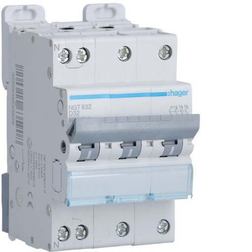 [HAG-NGT832] Disjoncteur 32A 3P+N 6-10kA Courbe D 3module NGT832