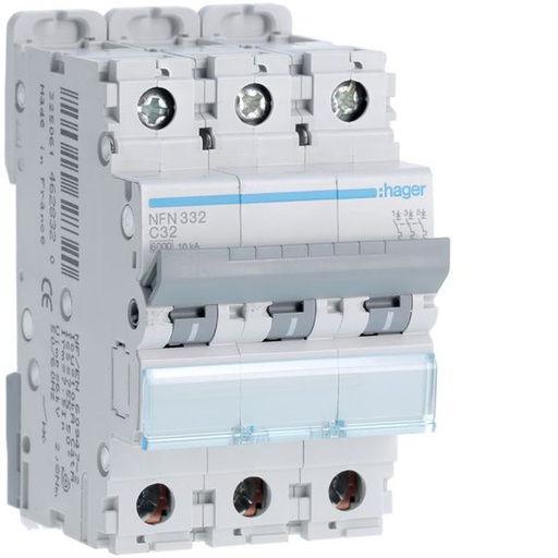 [HAG-NFN332] Disjoncteur 32A 3P 6-10kA Courbe C 3modules NFN332